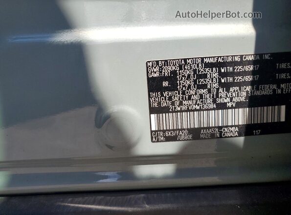 2T3W1RFV0MW136984 2021 TOYOTA RAV4 Gray VIN sticker view