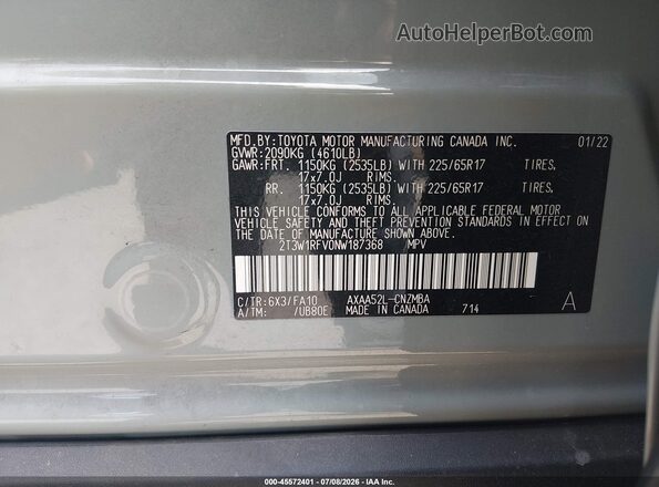 2T3W1RFV0NW187368 2022 TOYOTA RAV4 Gray Շարժիչի բաժամունքի տեսք