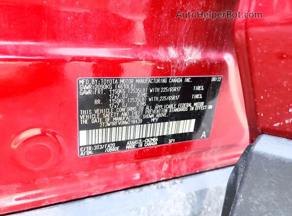 2T3W1RFV0NW218439 2022 TOYOTA RAV4 Red Widok naklejki z numerem VIN