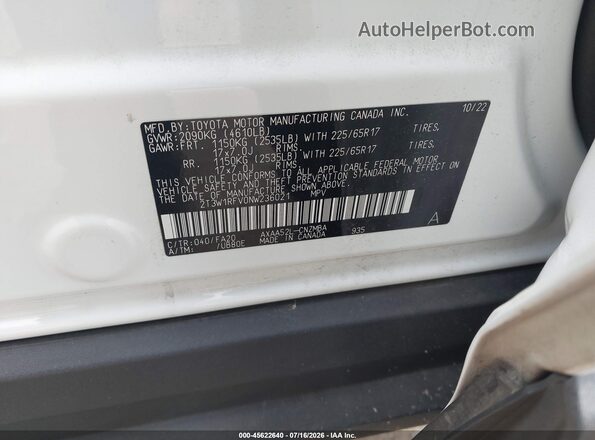 2T3W1RFV0NW236021 2022 TOYOTA RAV4 Белый Вид подкапотного пространства