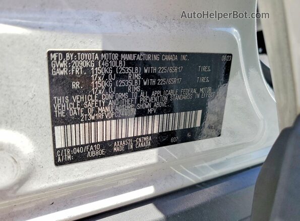 2T3W1RFV0PC244074 2023 TOYOTA RAV4 White VIN կոդի պիտակի տեսք