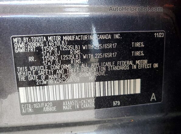 2T3W1RFV0RC259709 2024 TOYOTA RAV4 Silver VIN կոդի պիտակի տեսք