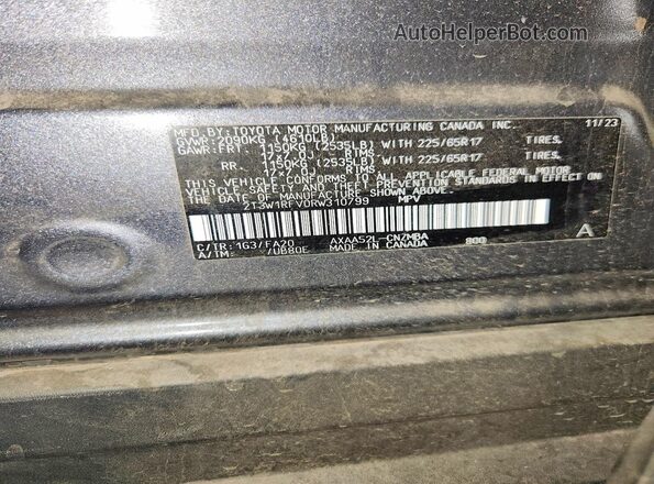 2T3W1RFV0RW310799 2024 TOYOTA RAV4 Charcoal ძრავის განყოფილების ხედი