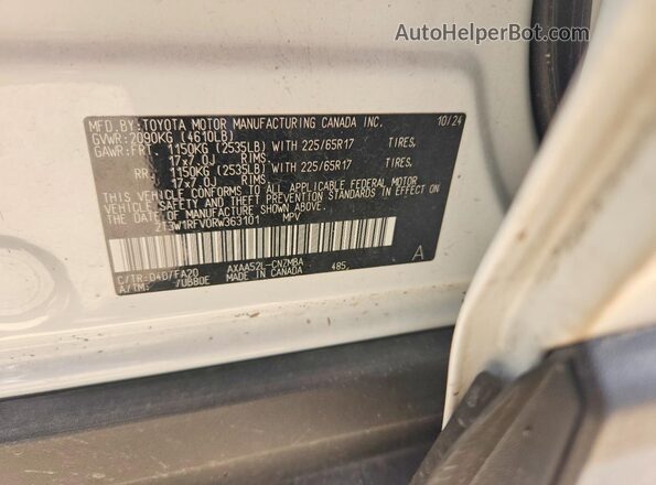 2T3W1RFV0RW363101 2024 TOYOTA RAV4 White Vista de la etiqueta del VIN