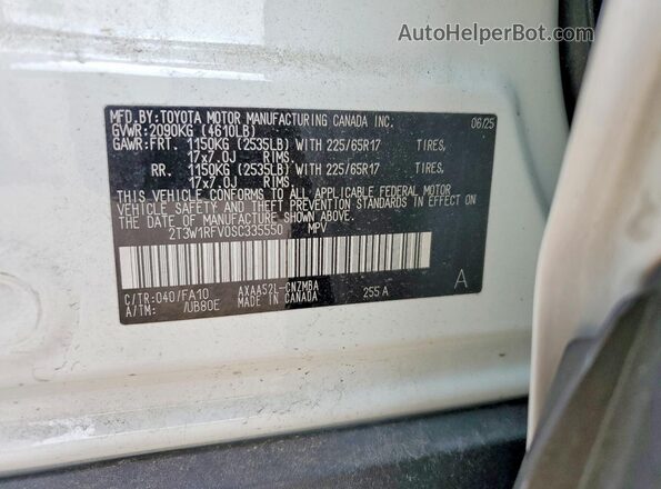 2T3W1RFV0SC335550 2025 TOYOTA RAV4 White Вид наклейки з VIN-кодом
