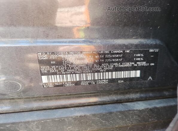 2T3W1RFV1NW216893 2022 TOYOTA RAV4 Silver VIN sticker view