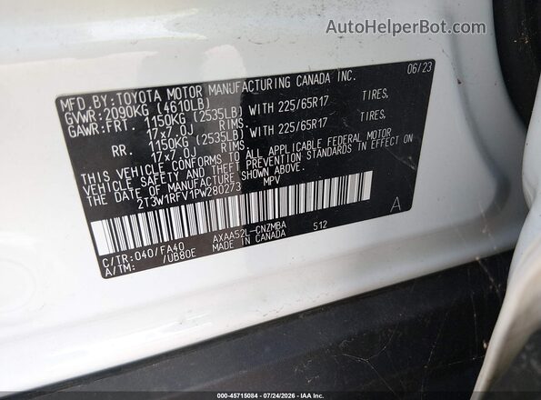 2T3W1RFV1PW280273 2023 TOYOTA RAV4 White ძრავის განყოფილების ხედი