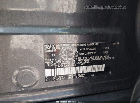 2T3W1RFV2KW010686 2019 TOYOTA RAV4 Black Engine compartment view