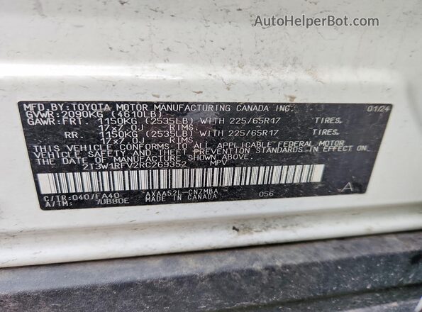 2T3W1RFV2RC269352 2024 TOYOTA RAV4 White Widok naklejki z numerem VIN