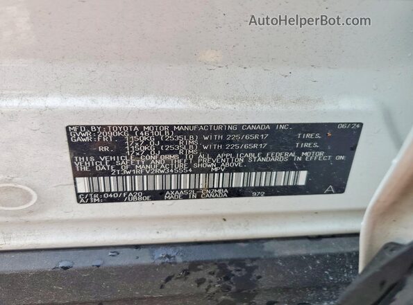 2T3W1RFV2RW345554 2024 TOYOTA RAV4 White Vista interior de 360 grados