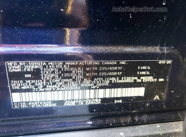 2T3W1RFV3KW009062 2019 TOYOTA RAV4 Синий Вид наклейки с VIN-кодом