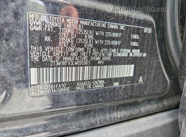 2T3W1RFV3LW095961 2020 TOYOTA RAV4 Black VIN sticker view