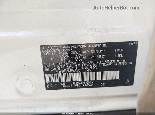 2T3W1RFV3MC167387 2021 TOYOTA RAV4 White Вид підкапотного простору
