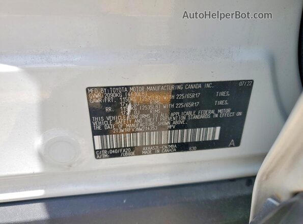 2T3W1RFV3NW214353 2022 TOYOTA RAV4 White VIN sticker view