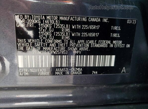 2T3W1RFV3PW257853 2023 TOYOTA RAV4 Gray Вид наклейки з VIN-кодом