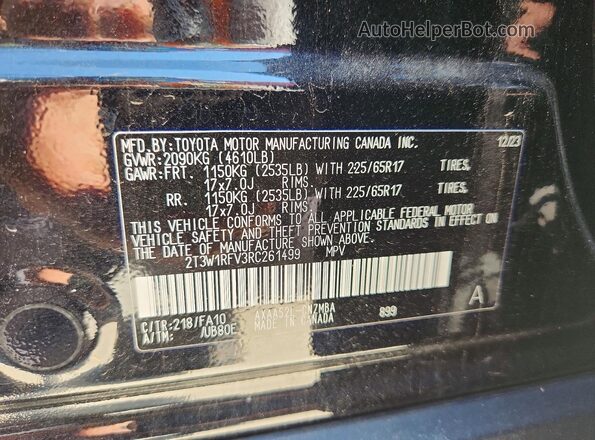 2T3W1RFV3RC261499 2024 TOYOTA RAV4 Black Панорамний вид салону 360°