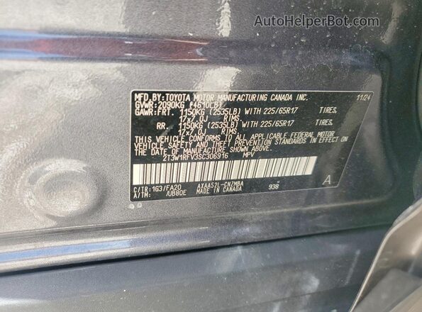 2T3W1RFV3SC306916 2025 TOYOTA RAV4 Gray VIN կոդի պիտակի տեսք