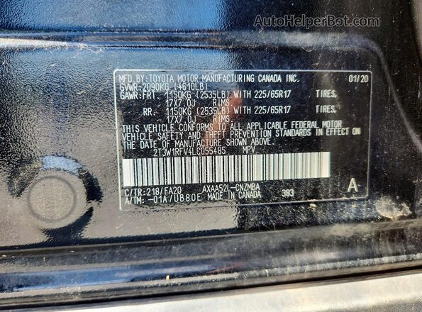 2T3W1RFV4LC055485 2020 TOYOTA RAV4 Black VIN sticker view