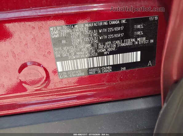 2T3W1RFV4LW062659 2020 TOYOTA RAV4 Red Engine compartment view