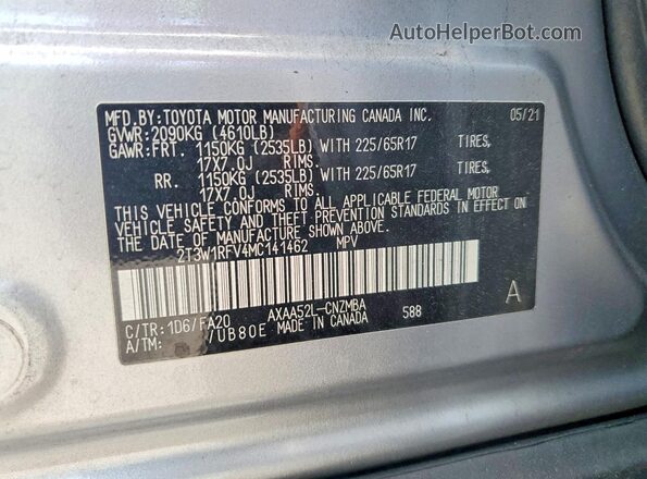 2T3W1RFV4MC141462 2021 TOYOTA RAV4 Silver Вид наклейки з VIN-кодом
