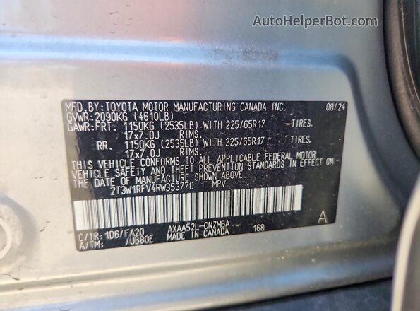 2T3W1RFV4RW353770 2024 TOYOTA RAV4 Silver VIN կոդի պիտակի տեսք