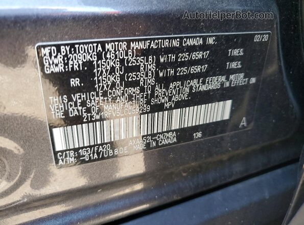 2T3W1RFV5LC059299 2020 TOYOTA RAV4 Gray Вид підкапотного простору