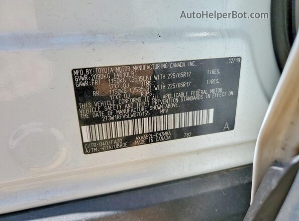 2T3W1RFV5LW070155 2020 TOYOTA RAV4 White VIN sticker view