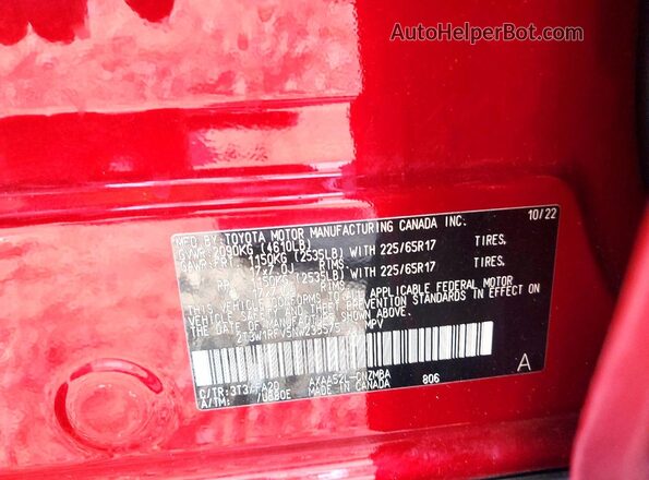 2T3W1RFV5NW235575 2022 TOYOTA RAV4 Red VIN კოდის სტიკერის ხედი