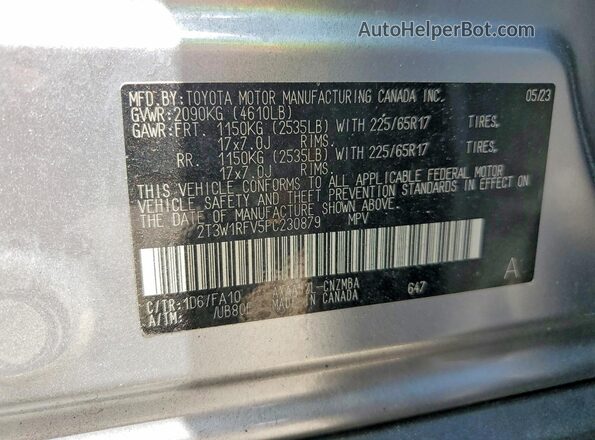 2T3W1RFV5PC230879 2023 TOYOTA RAV4 Silver Vista de la etiqueta del VIN