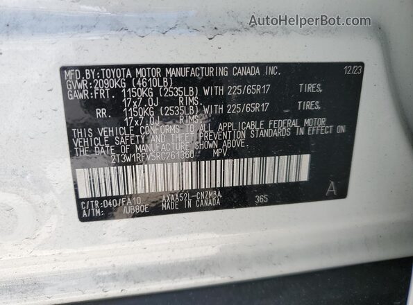 2T3W1RFV5RC261360 2024 TOYOTA RAV4 White VIN კოდის სტიკერის ხედი