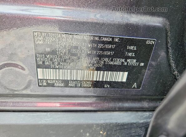 2T3W1RFV5RC274495 2024 TOYOTA RAV4 Gray Vista de la etiqueta del VIN