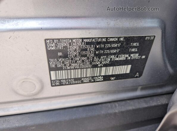 2T3W1RFV6LC050692 2020 TOYOTA RAV4 Gray 360 interior view