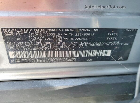 2T3W1RFV6MC135579 2021 TOYOTA RAV4 Silver Engine compartment view