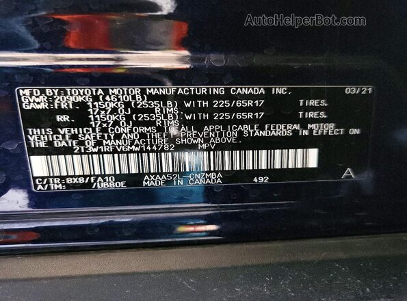 2T3W1RFV6MW144782 2021 TOYOTA RAV4 Blue ძრავის განყოფილების ხედი