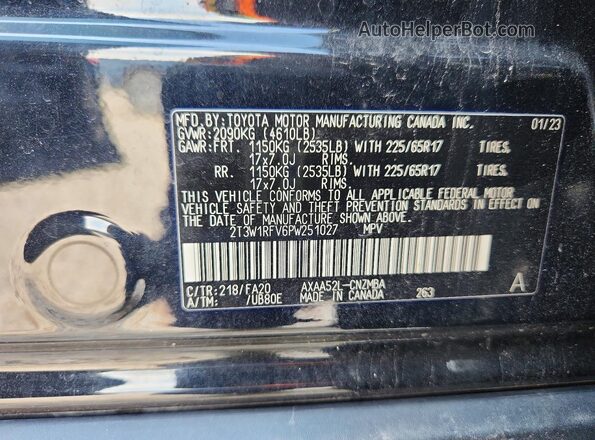 2T3W1RFV6PW251027 2023 TOYOTA RAV4 Black Vista interior de 360 grados