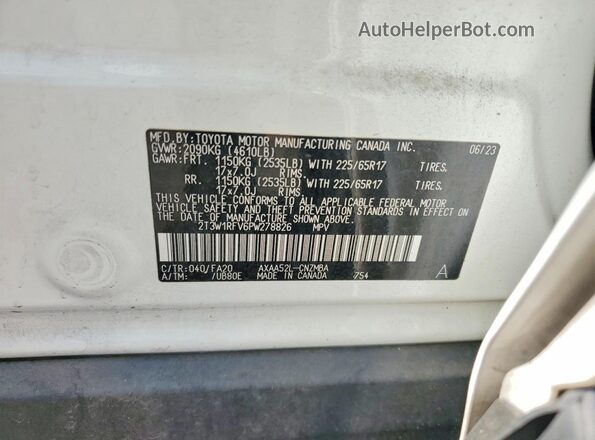 2T3W1RFV6PW278826 2023 TOYOTA RAV4 White VIN կոդի պիտակի տեսք