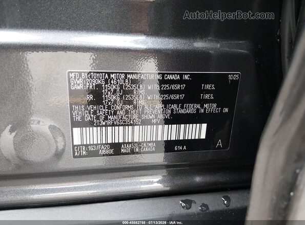 2T3W1RFV6SC354152 2025 TOYOTA RAV4 Gray Widok komory silnika