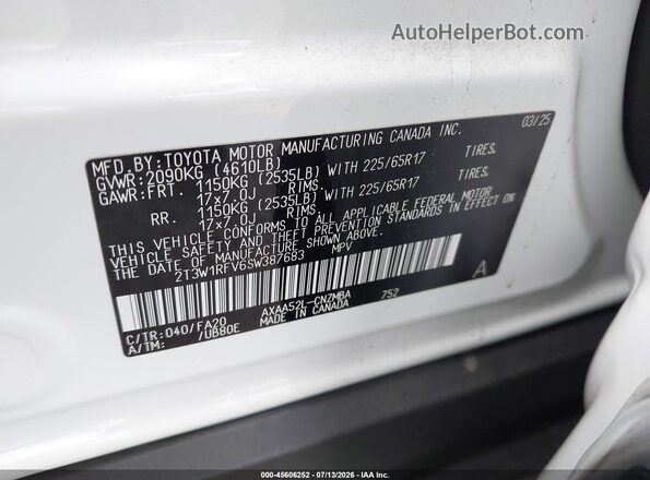 2T3W1RFV6SW387683 2025 TOYOTA RAV4 White Vista del compartimento del motor