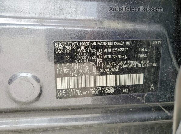 2T3W1RFV7LC041824 2020 TOYOTA RAV4 Gray სალონის 360-გრადუსიანი ხედი