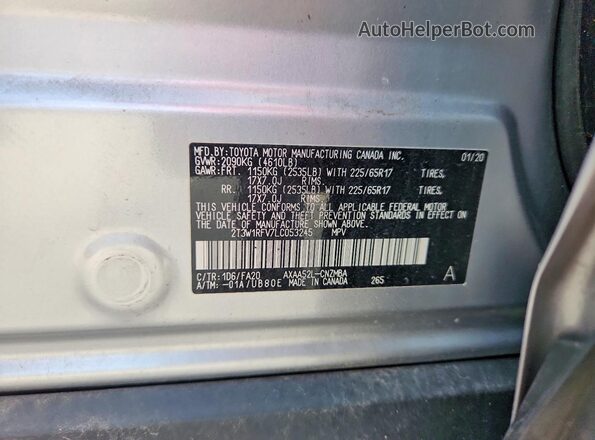 2T3W1RFV7LC053245 2020 TOYOTA RAV4 Gray Vista de la etiqueta del VIN