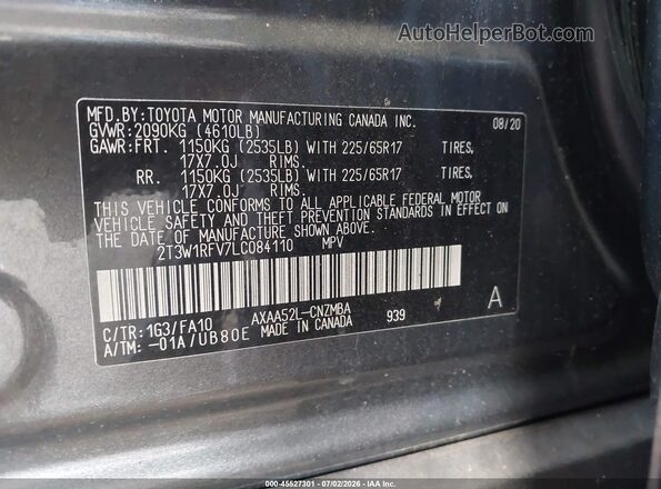 2T3W1RFV7LC084110 2020 TOYOTA RAV4 Серый Вид подкапотного пространства