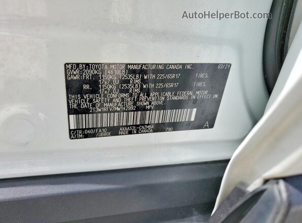 2T3W1RFV7MW142992 2021 TOYOTA RAV4 Белый Вид наклейки с VIN-кодом