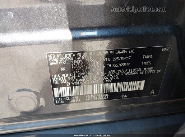 2T3W1RFV7NC206855 2022 TOYOTA RAV4 Gray ძრავის განყოფილების ხედი