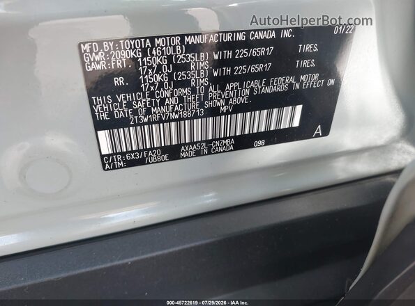 2T3W1RFV7NW188713 2022 TOYOTA RAV4 Green Вид підкапотного простору