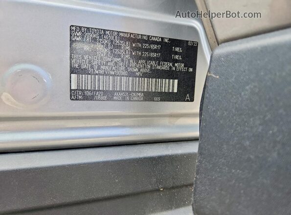 2T3W1RFV7NW190980 2022 TOYOTA RAV4 Серебряный Панорамный вид салона 360°
