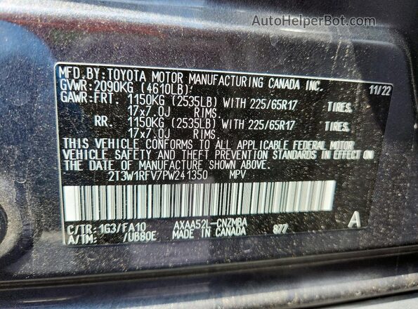 2T3W1RFV7PW241350 2023 TOYOTA RAV4 Charcoal Vista de la etiqueta del VIN