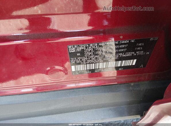 2T3W1RFV7PW267169 2023 TOYOTA RAV4 Burgundy Vista del compartimento del motor