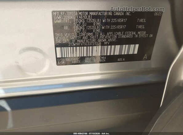 2T3W1RFV7SC337313 2025 TOYOTA RAV4 Silver ძრავის განყოფილების ხედი