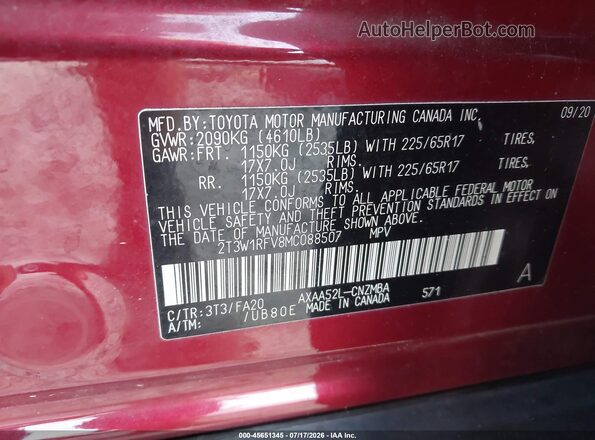 2T3W1RFV8MC088507 2021 TOYOTA RAV4 Red Engine compartment view