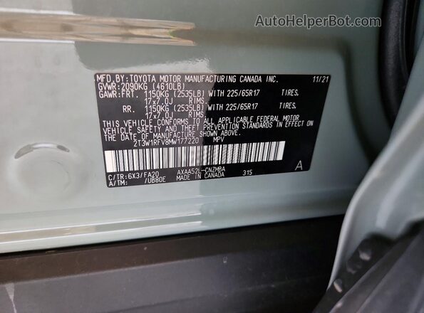 2T3W1RFV8MW177220 2021 TOYOTA RAV4 Gray Vista de la etiqueta del VIN